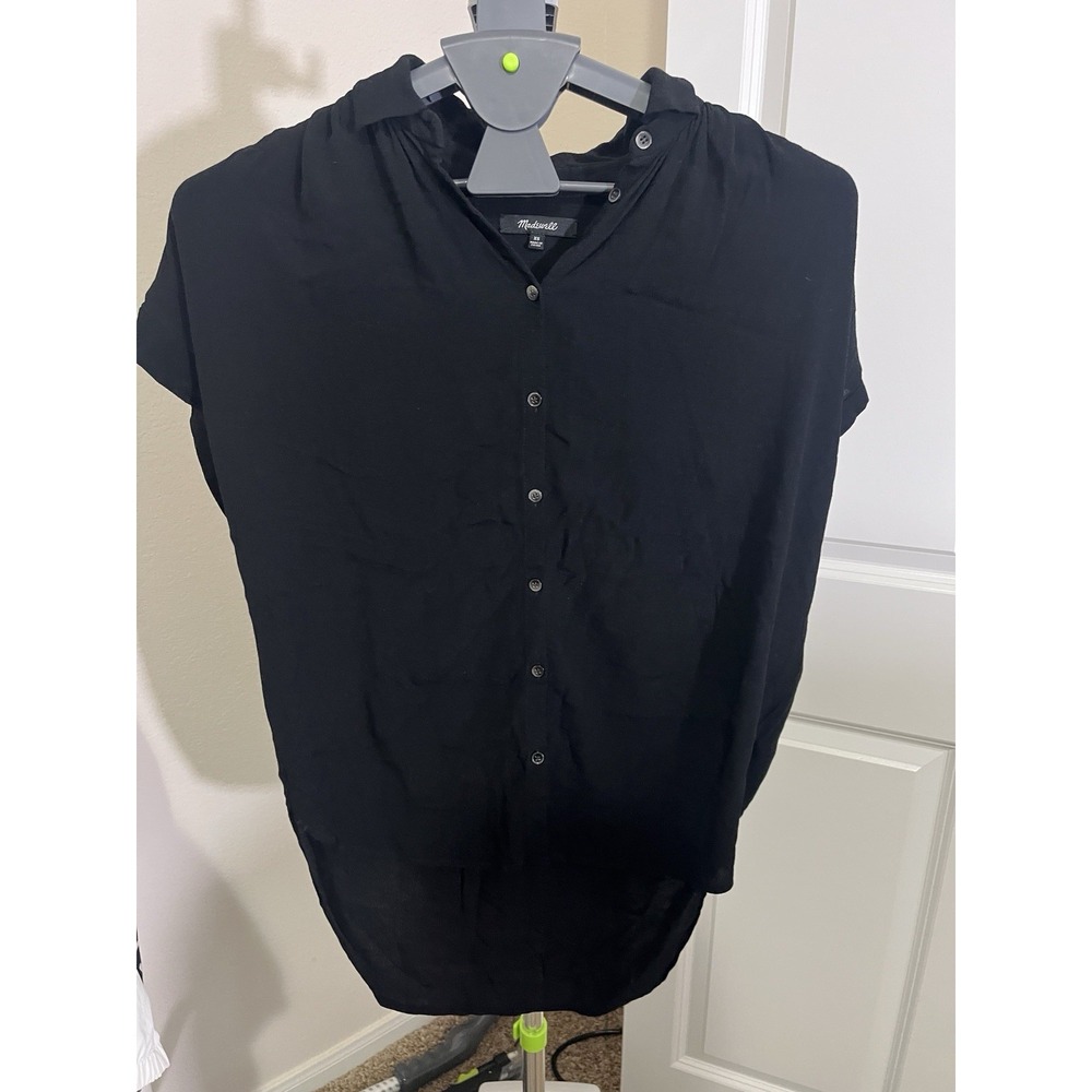 Madewell Courier Shirt Womens XS Dolman Oversized Black Button Up Round Hem